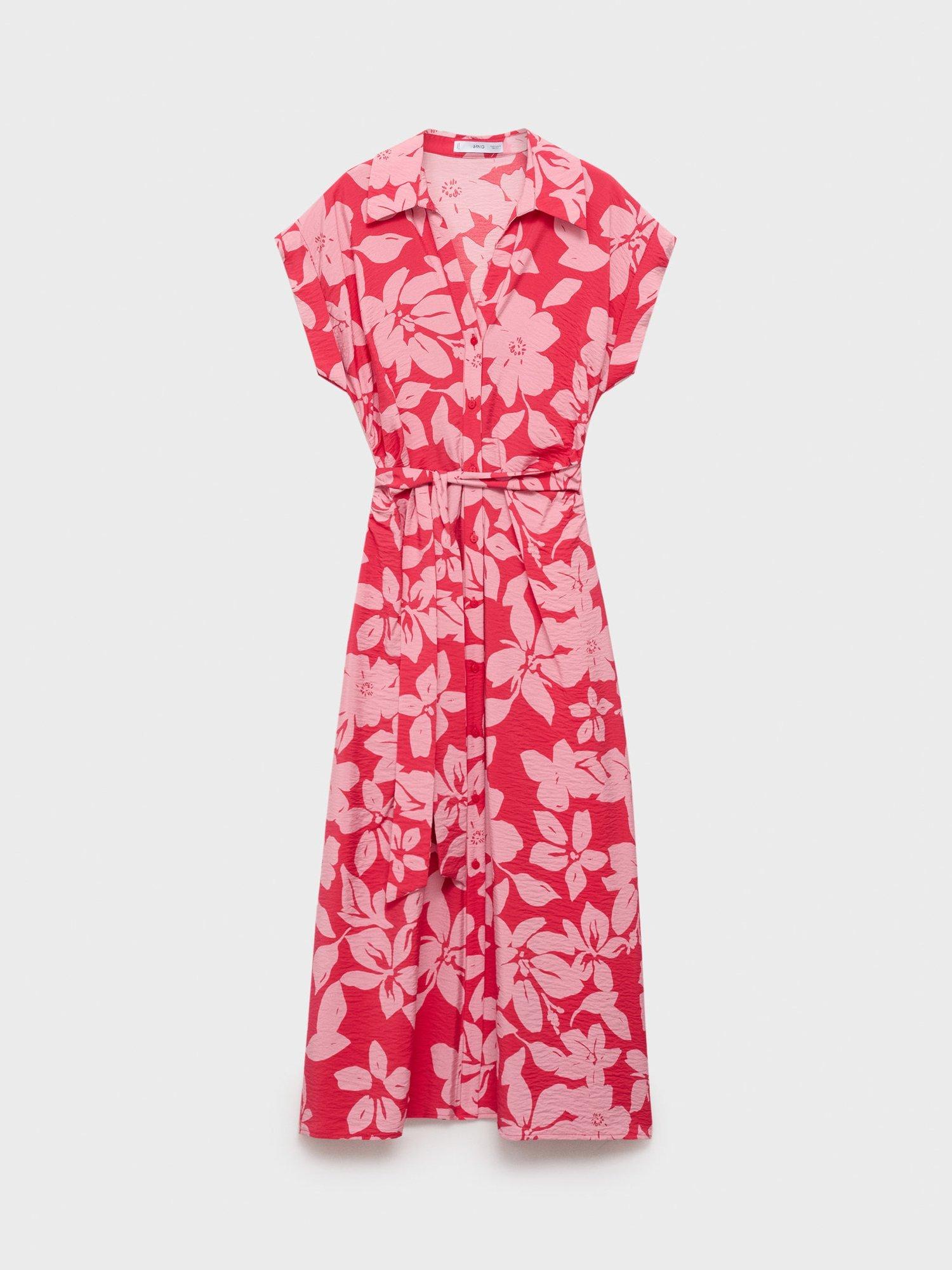 Product image 3 of 8, which shows Mango Apple Floral Print Midi Dress, Bright Pink, 10