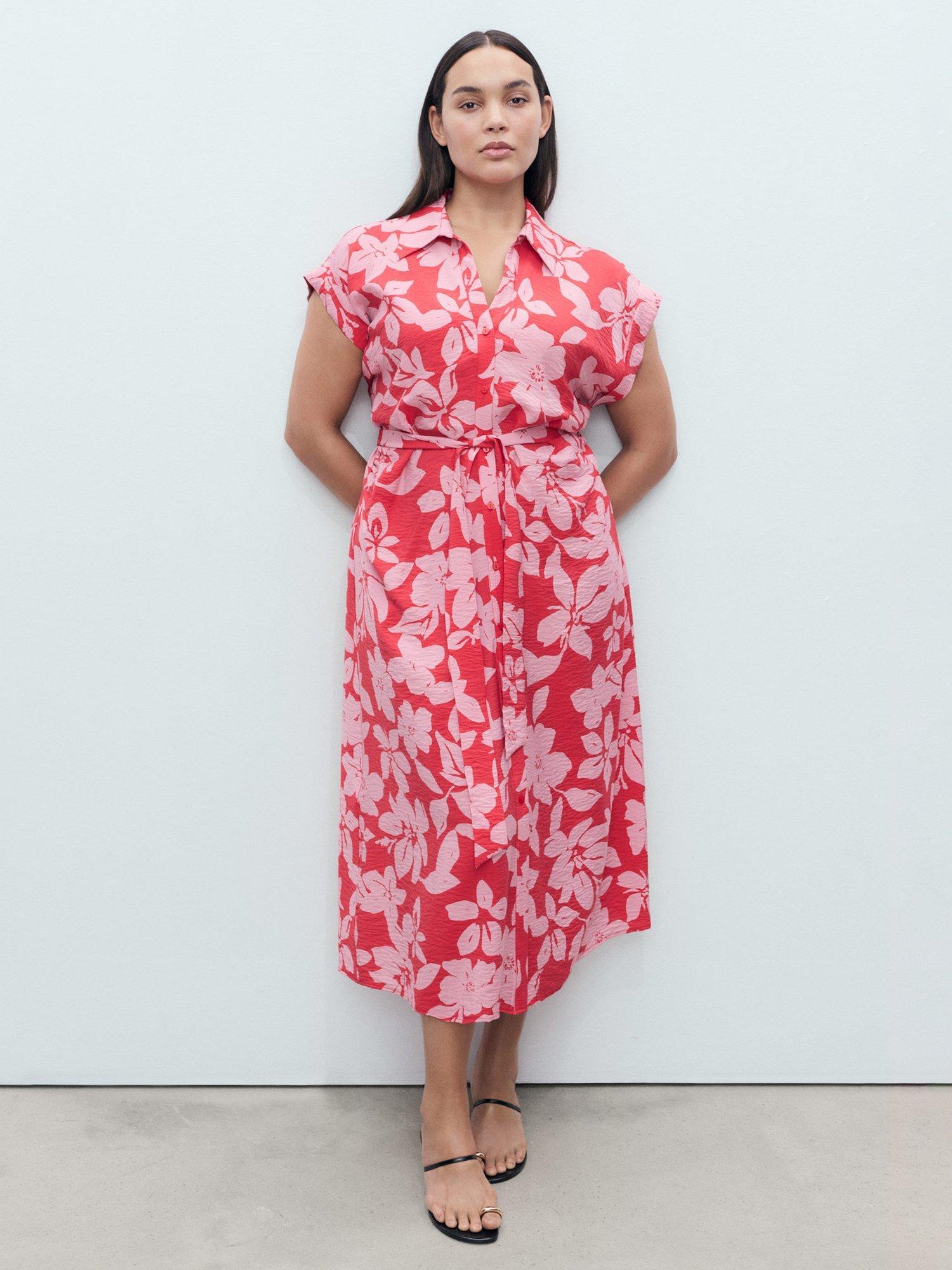 Product image 7 of 8, which shows Mango Apple Floral Print Midi Dress, Bright Pink, 10