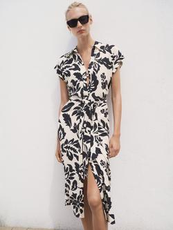 Mango Apple Floral Print Midi Dress, Natural White
