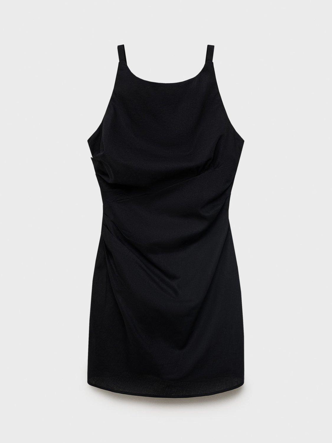 Product image 3 of 7, which shows Mango Brown Sleeveless Linen Cotton Blend Mini Dress, Black, 10