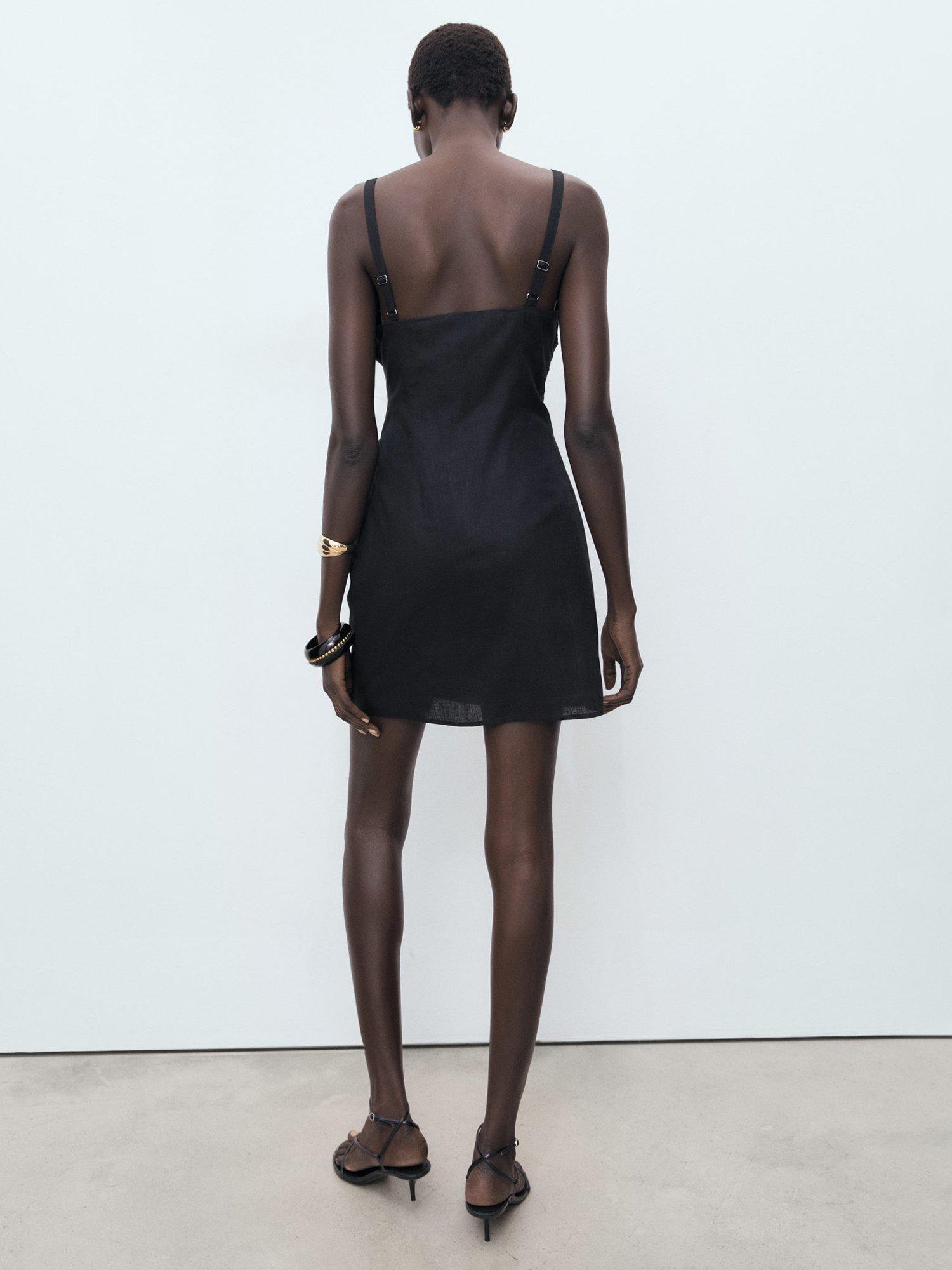 Product image 4 of 7, which shows Mango Brown Sleeveless Linen Cotton Blend Mini Dress, Black, 10