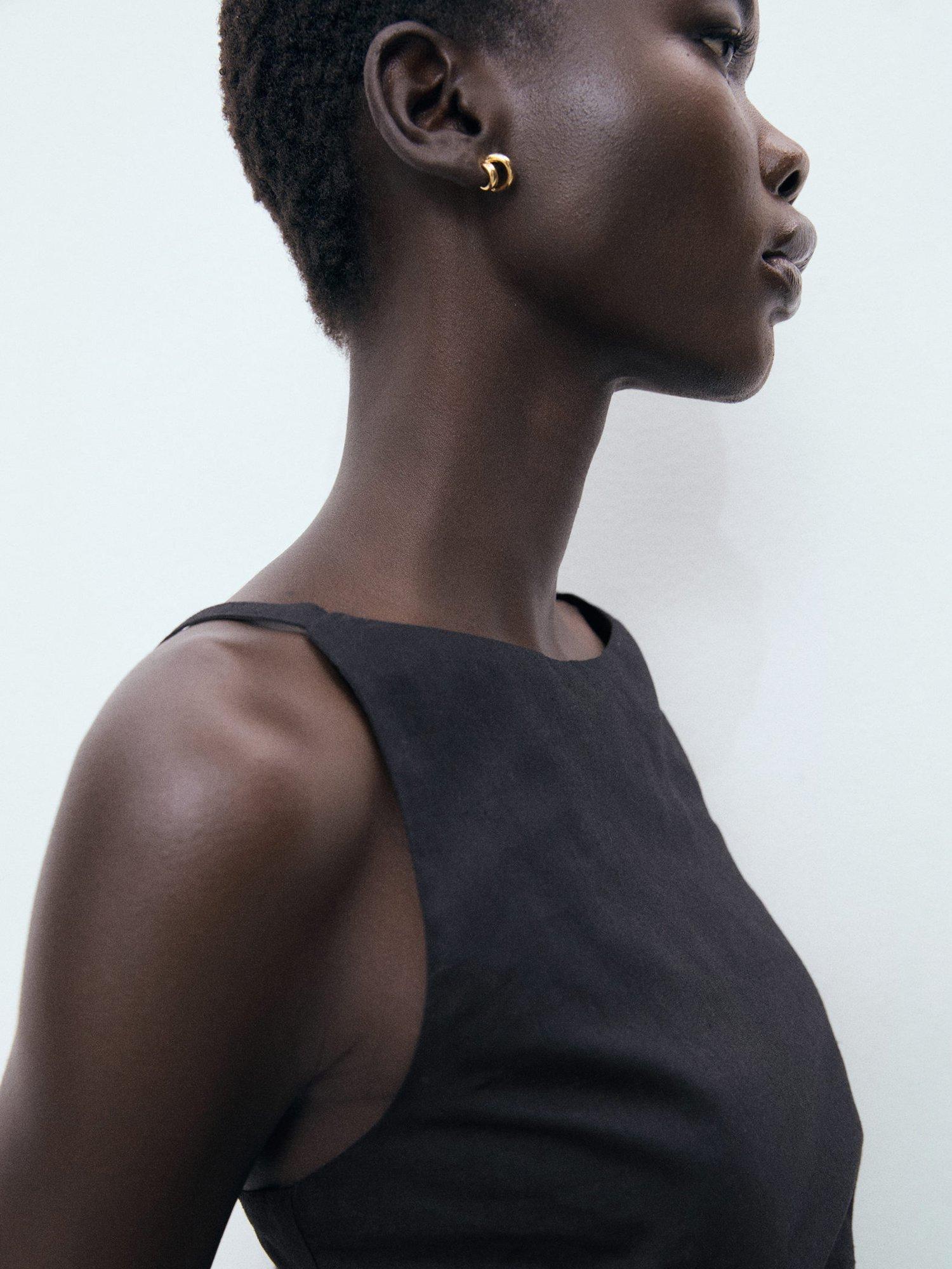 Product image 6 of 7, which shows Mango Brown Sleeveless Linen Cotton Blend Mini Dress, Black, 10