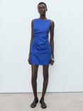 Mango Brown Sleeveless Linen Cotton Blend Mini Dress, Bright Blue