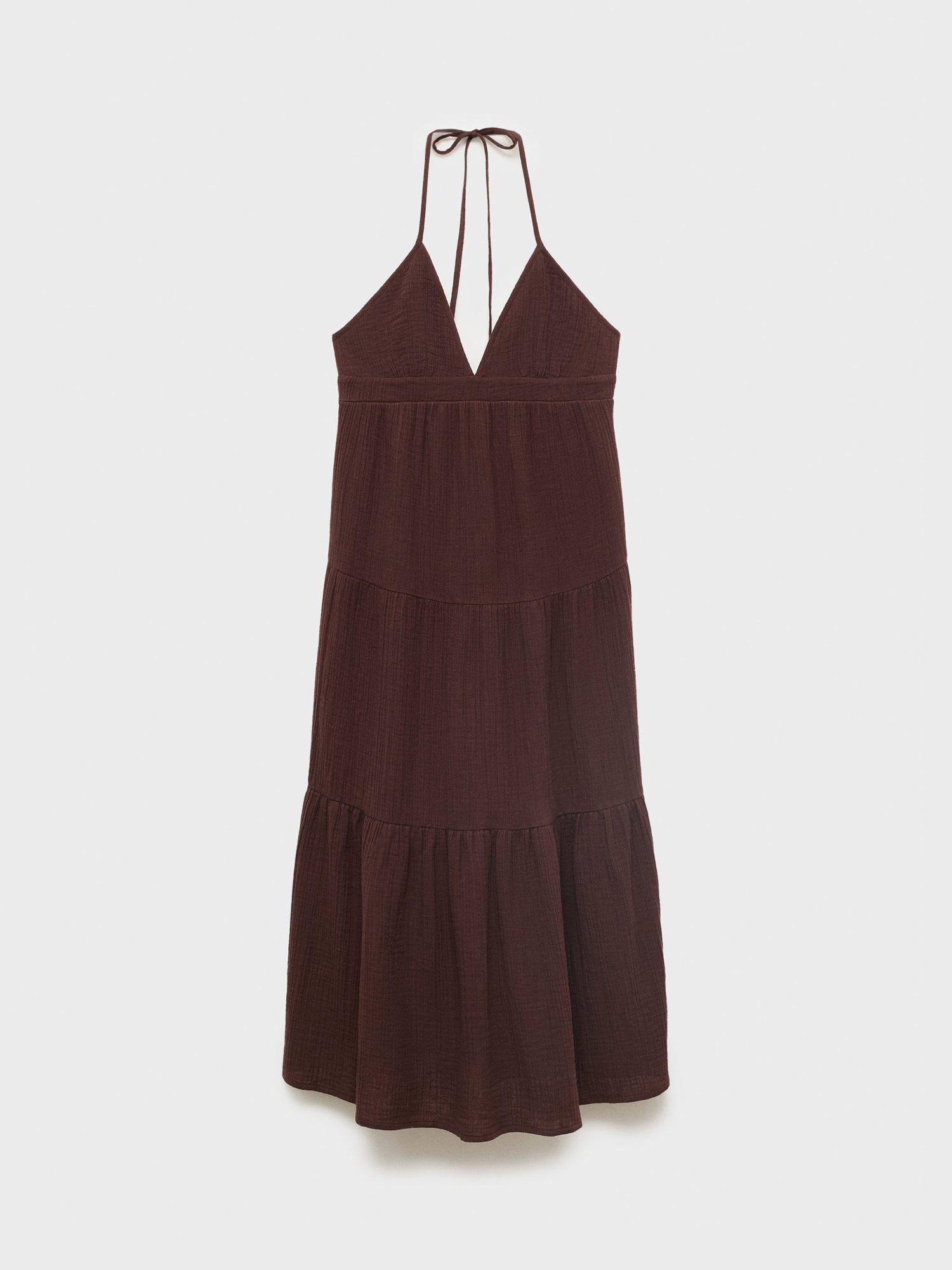 Product image 3 of 7, which shows Mango Corfu Cotton Midi Dress, Dark Brown, 10