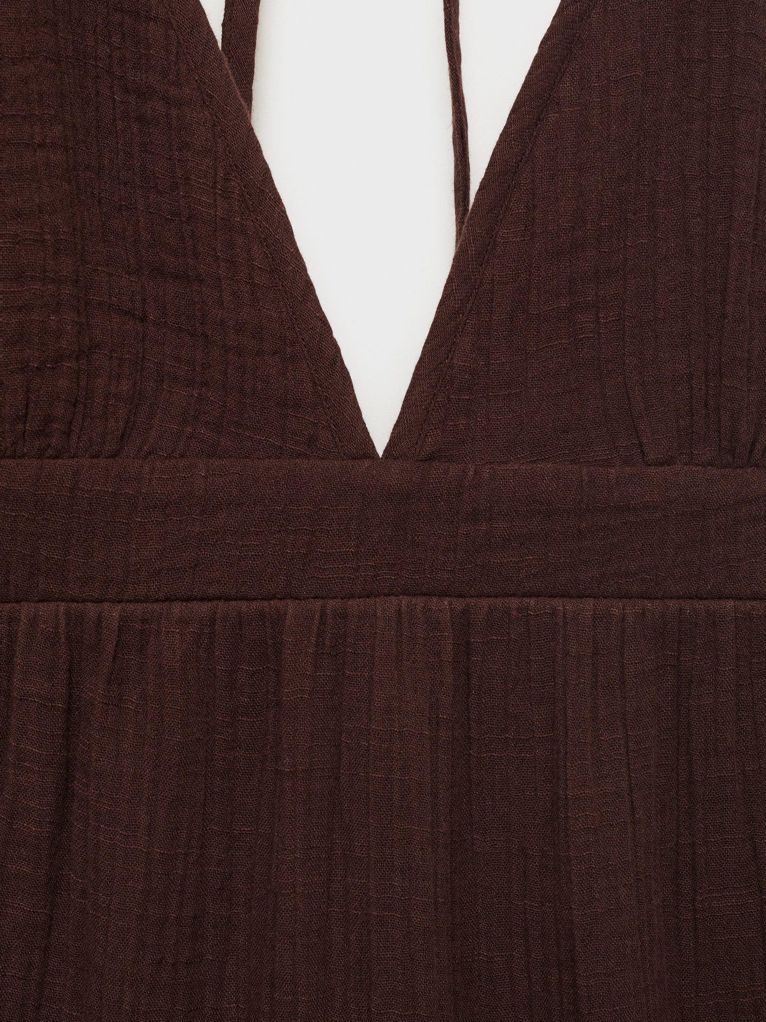 Product image 7 of 7, which shows Mango Corfu Cotton Midi Dress, Dark Brown, 10