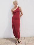 Mango Cuba One Shoulder Midi Dress, Dark Red