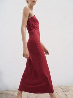 Mango Cuba One Shoulder Midi Dress, Dark Red - view 2, Dark Red