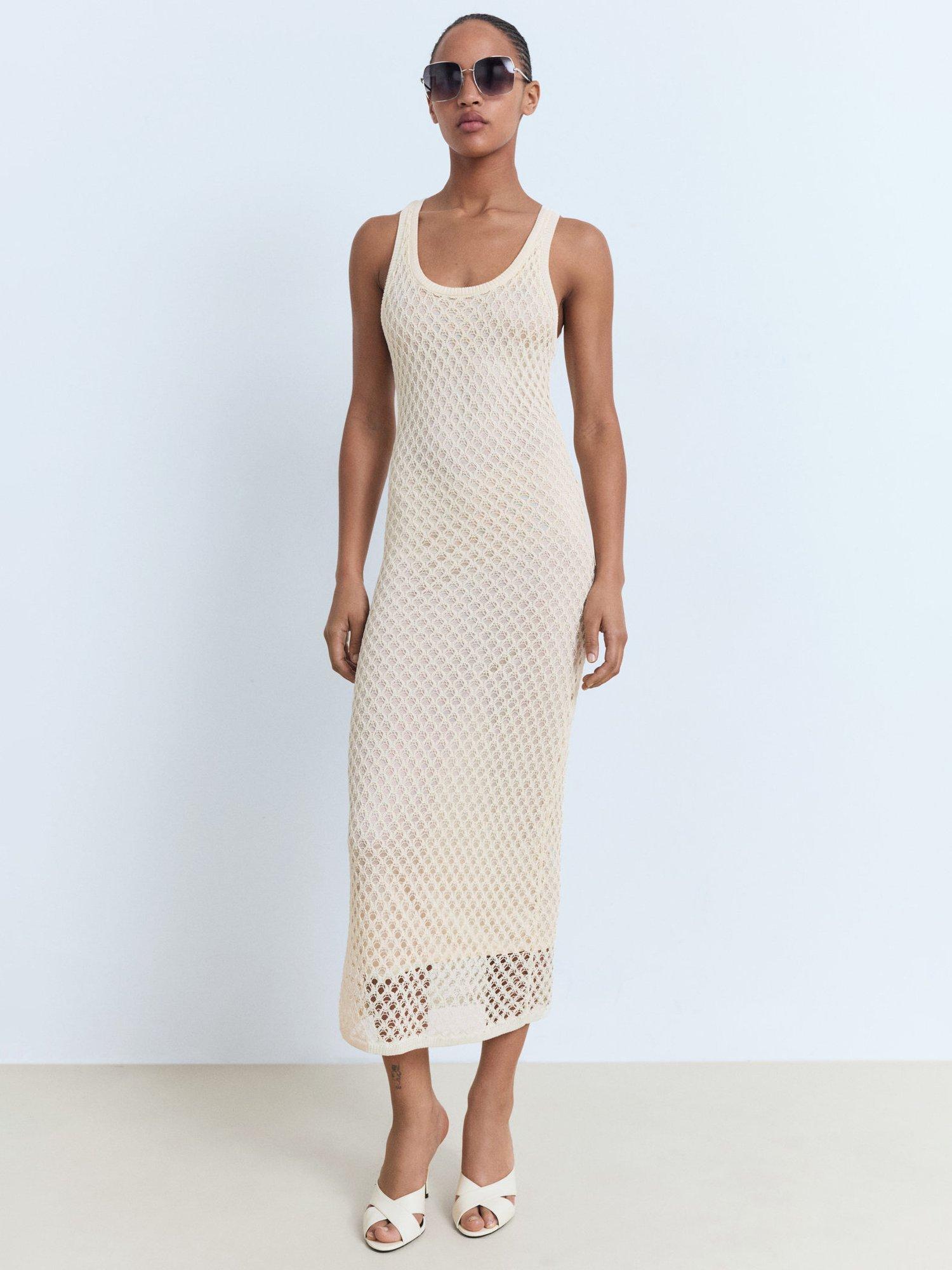 Product image 1 of 8, which shows Mango Juancho Textured Dress, Light Beige, 6