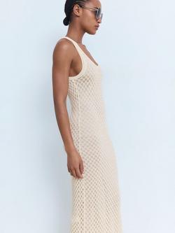 Mango Juancho Textured Dress, Light Beige - view 2, Light Beige
