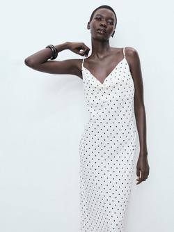 Mango Kendal Spot Midi Dress, Natural White - view 2, Natural White
