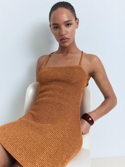 Mango Lace-Up Dress, Rust - view 2, Rust - Copper