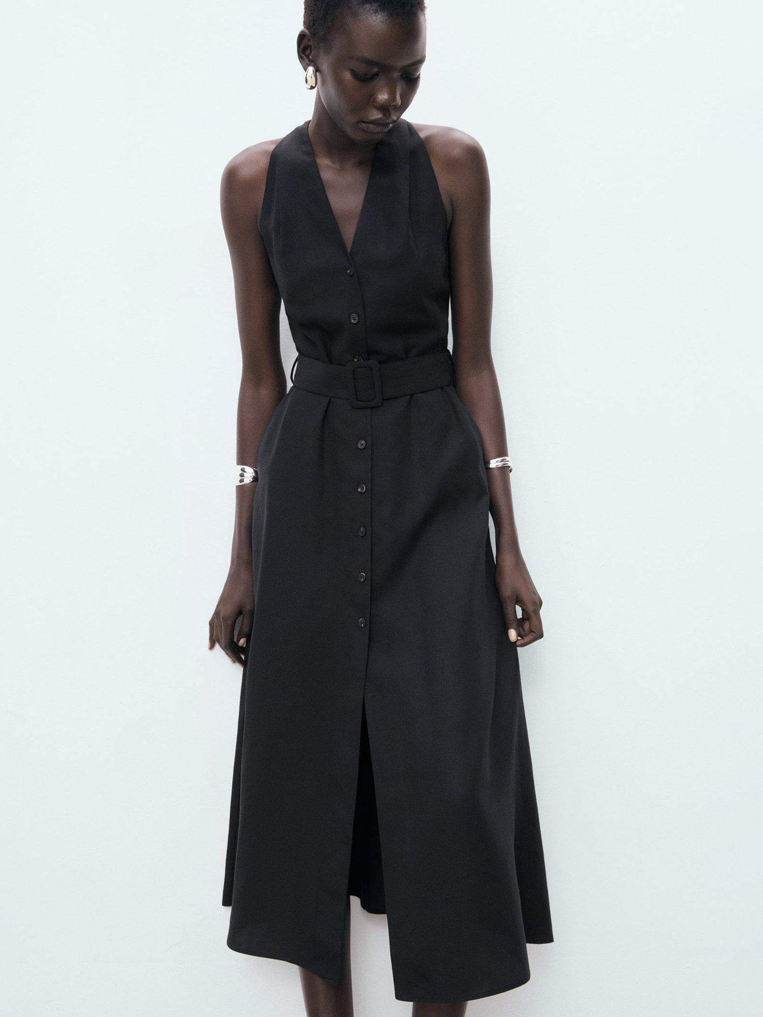 Product image 1 of 7, which shows Mango Lula Sleeveless Midi Dress, Black, 10