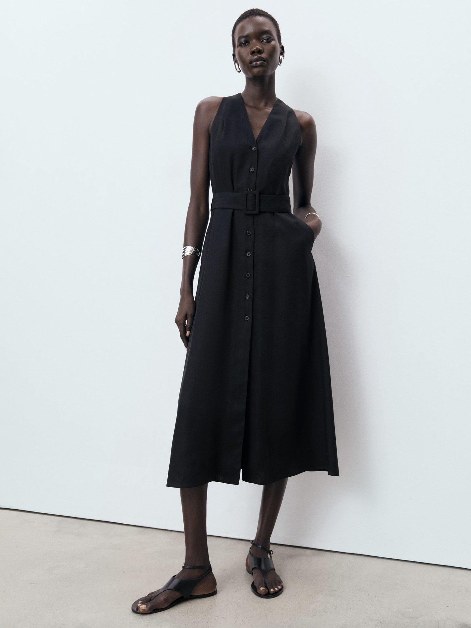 Product image 2 of 7, which shows Mango Lula Sleeveless Midi Dress, Black, 10