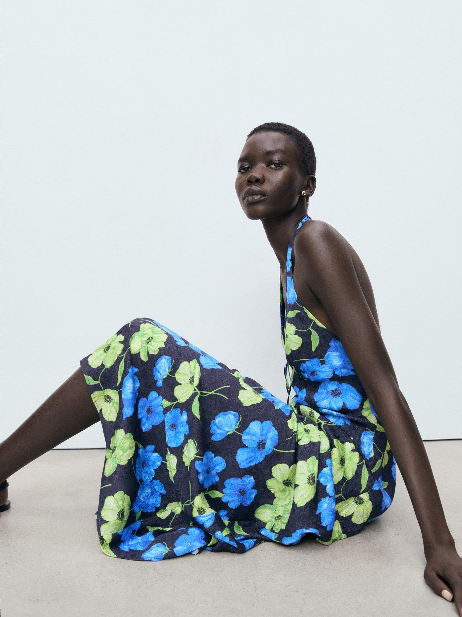 Product image 7 of 8, which shows Mango Mati Floral Print Maxi Dress, Black, 10