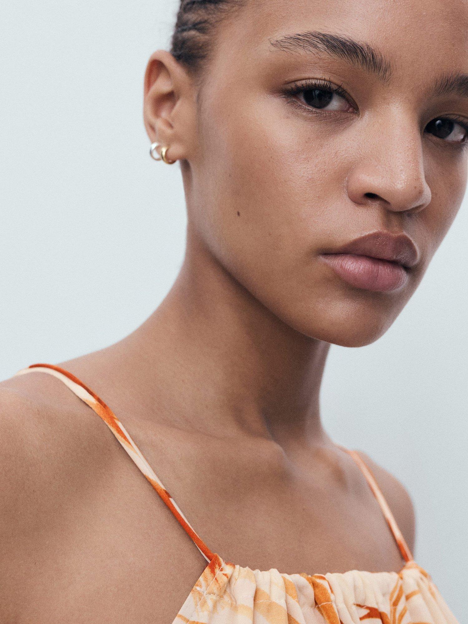 Product image 6 of 8, which shows Mango Palm Print Square Neck Strappy Midi Dress, Brown, 10