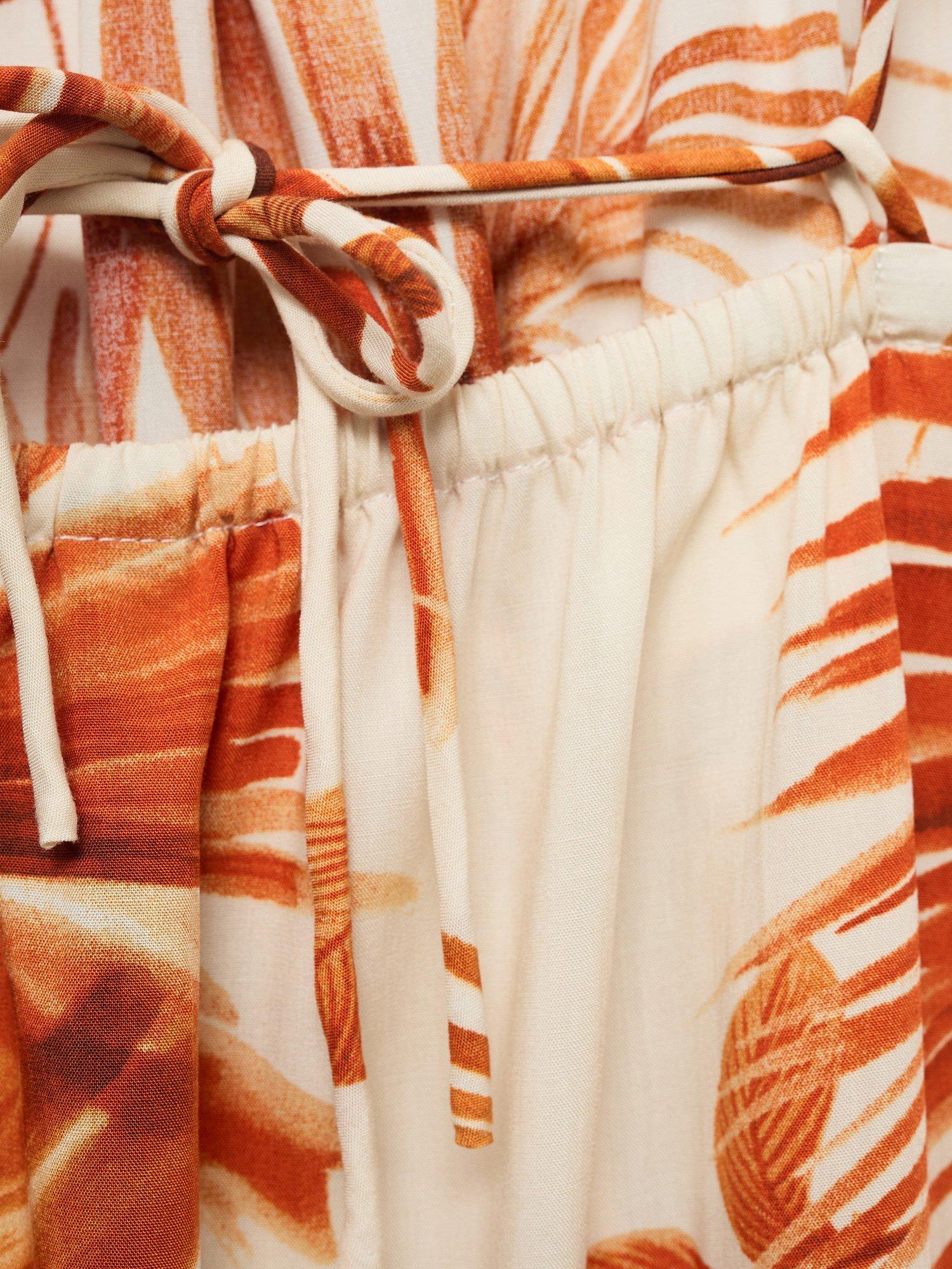 Product image 8 of 8, which shows Mango Palm Print Square Neck Strappy Midi Dress, Brown, 10