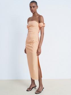 Mango Peachy Strapless Midi Dress, Pastel Orange, Pastel Orange
