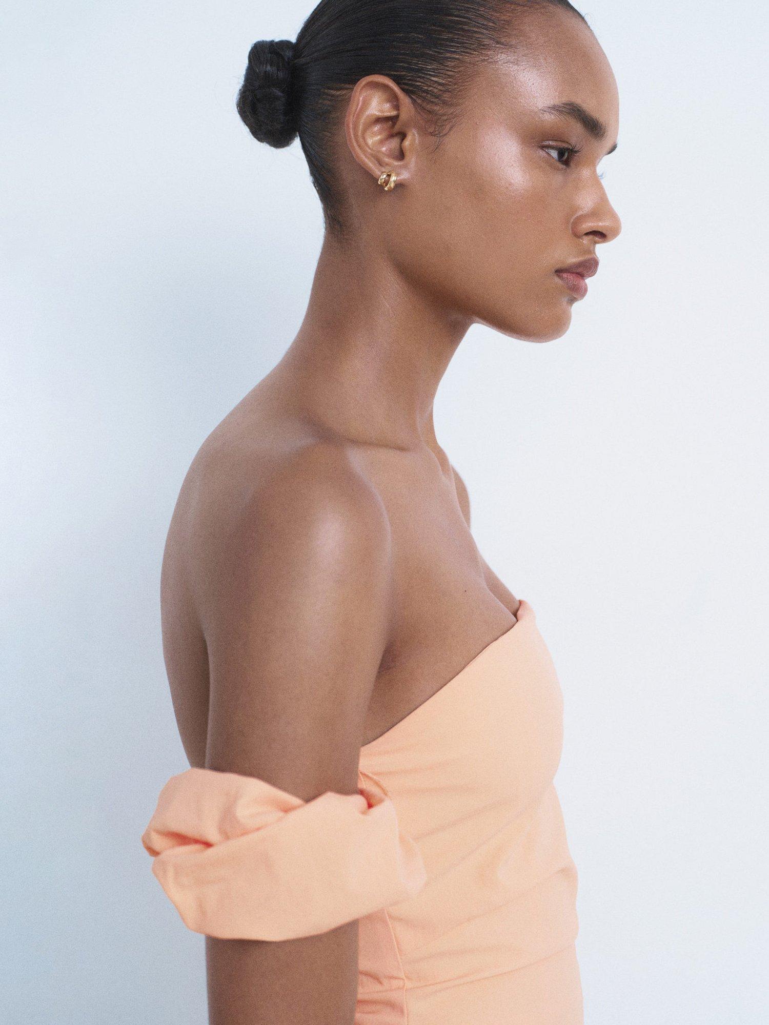 Product image 6 of 8, which shows Mango Peachy Strapless Midi Dress, Pastel Orange, 10