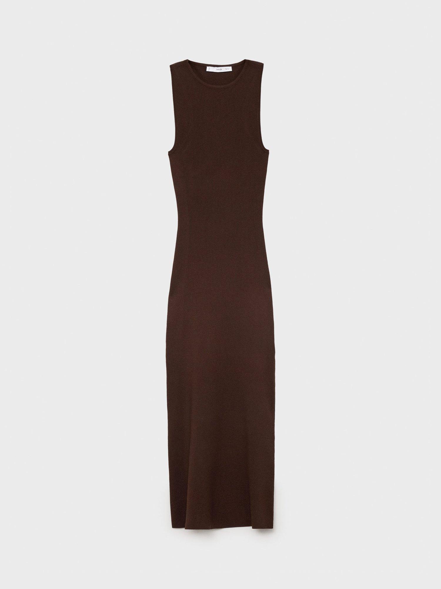 Product image 3 of 3, which shows Mango Perales Sleeveless Straight Midi Dress, Dark Brown, 8