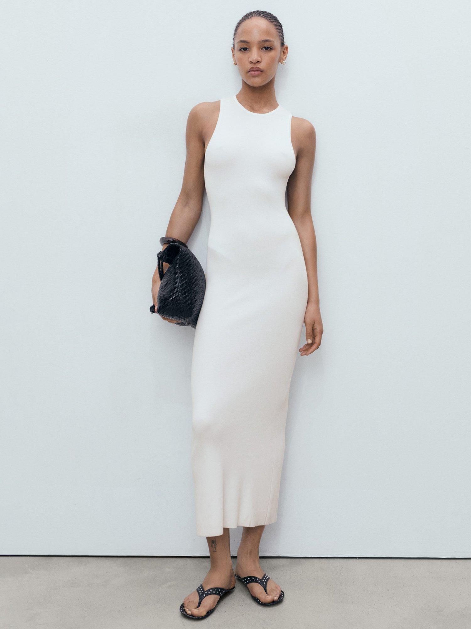 Product image 1 of 7, which shows Mango Perales Sleeveless Straight Midi Dress, White, 6