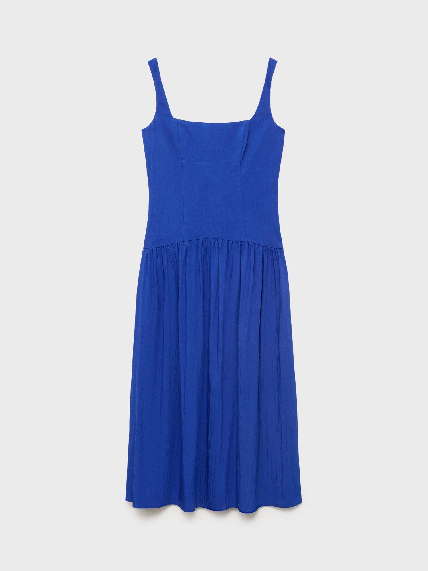 Product image 3 of 8, which shows Mango Pola Square Neck Sleeveless Flare Midi Dress, Medium Blue, 12