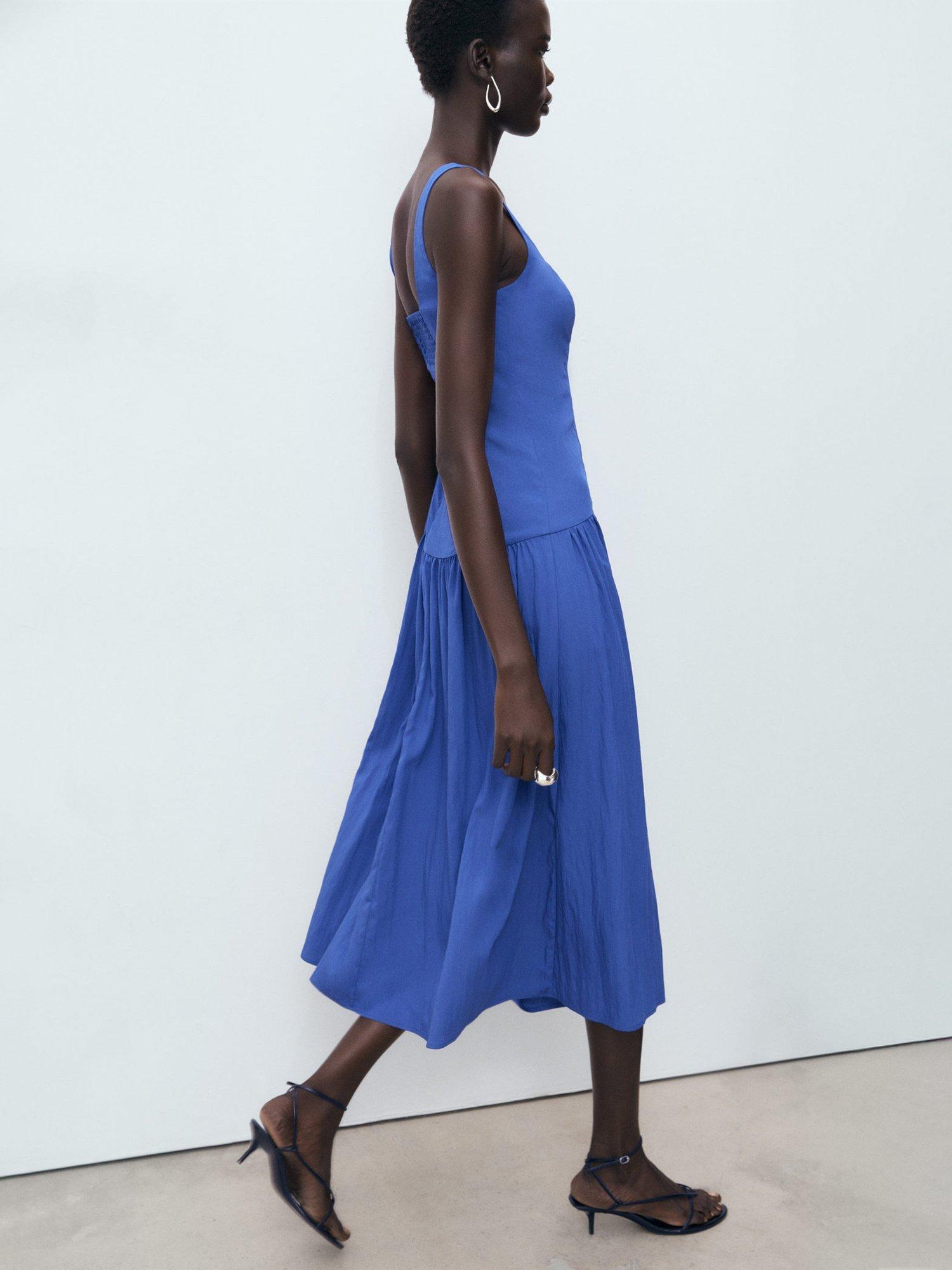 Product image 7 of 8, which shows Mango Pola Square Neck Sleeveless Flare Midi Dress, Medium Blue, 12