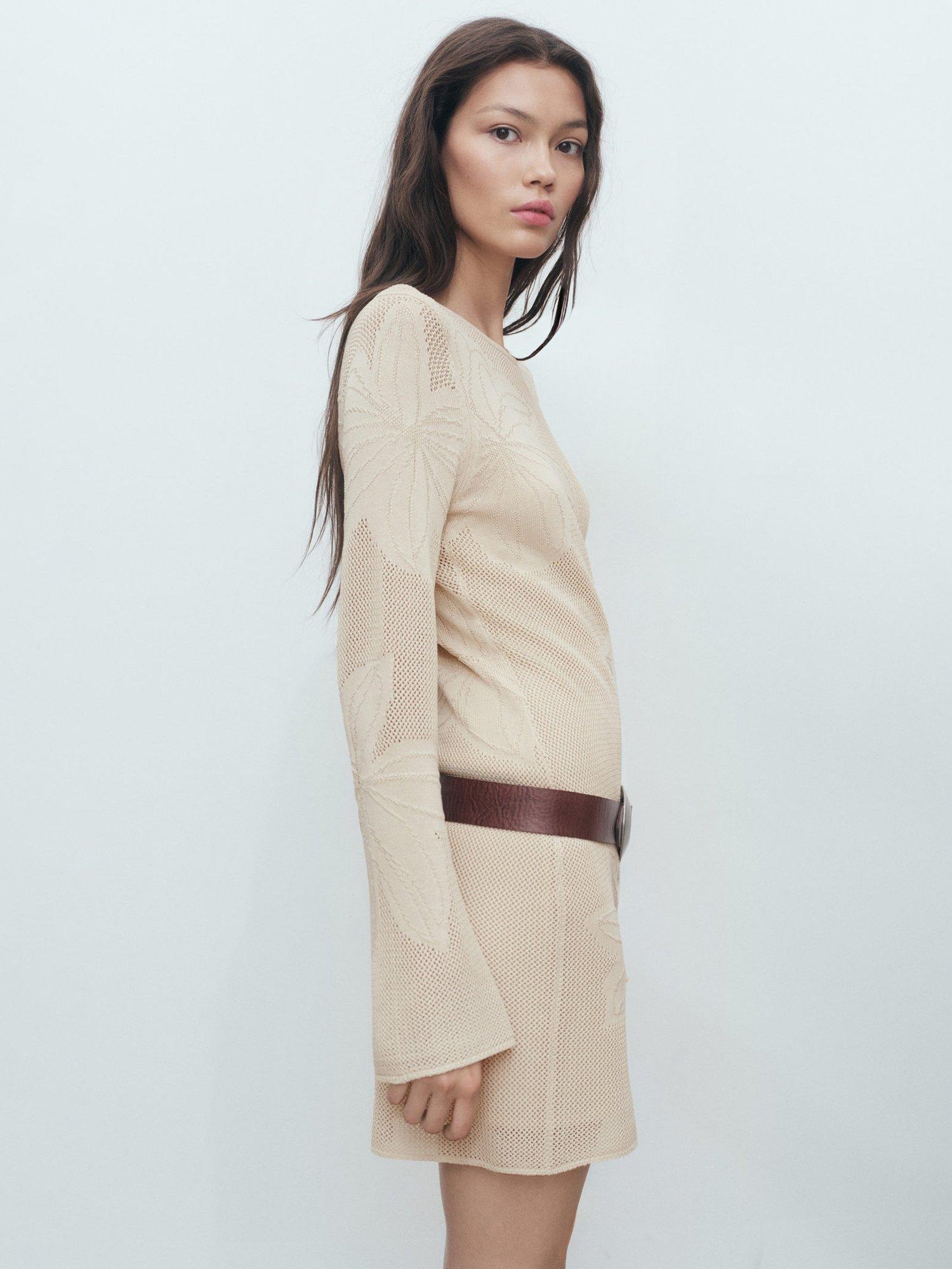 Product image 2 of 7, which shows Mango Rosetto Floral Long Sleeve Slim Mini Sheath Dress, Light Beige, 10