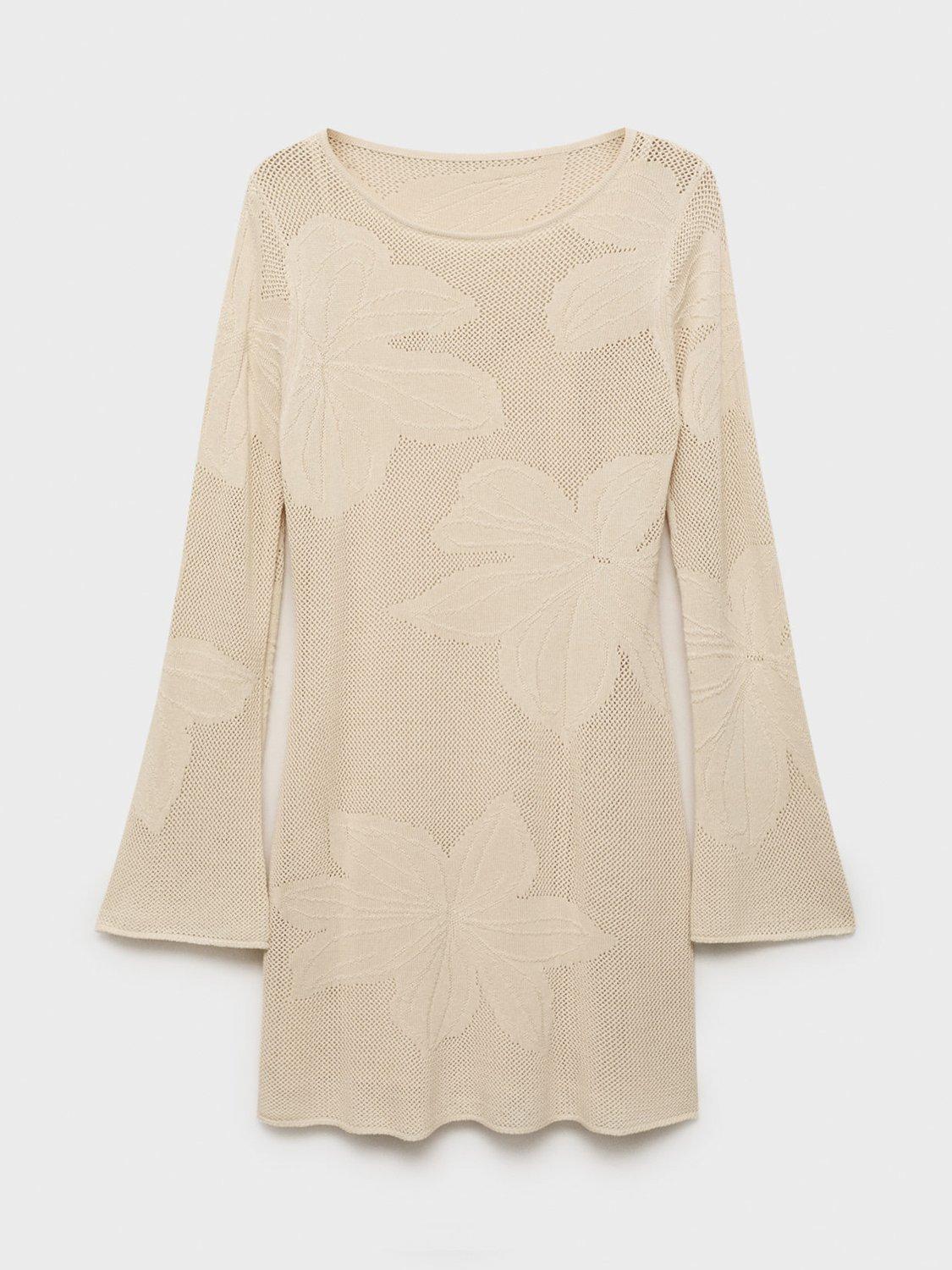 Product image 3 of 7, which shows Mango Rosetto Floral Long Sleeve Slim Mini Sheath Dress, Light Beige, 10