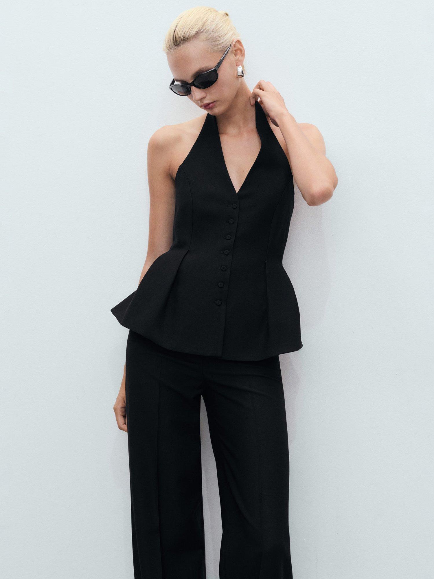 Product image 1 of 8, which shows Mango Miso Halterneck Waistcoat, Black, M