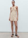 Mango Cross Front Linen Rich Playsuit, Light Pastel Brown