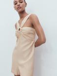 Mango Cross Front Linen Rich Playsuit, Light Pastel Brown