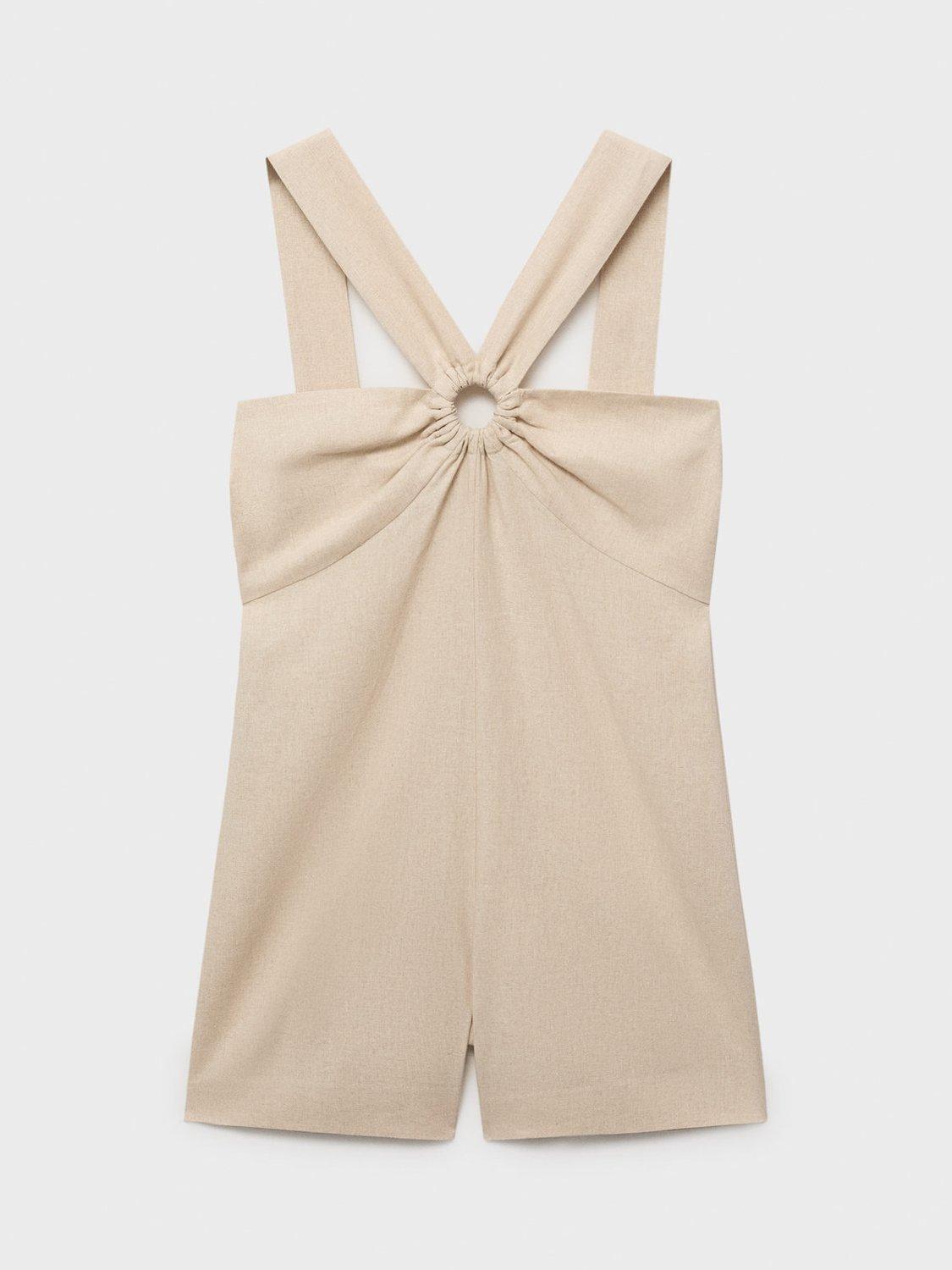 Product image 3 of 7, which shows Mango Cross Front Linen Rich Playsuit, Light Pastel Brown, L