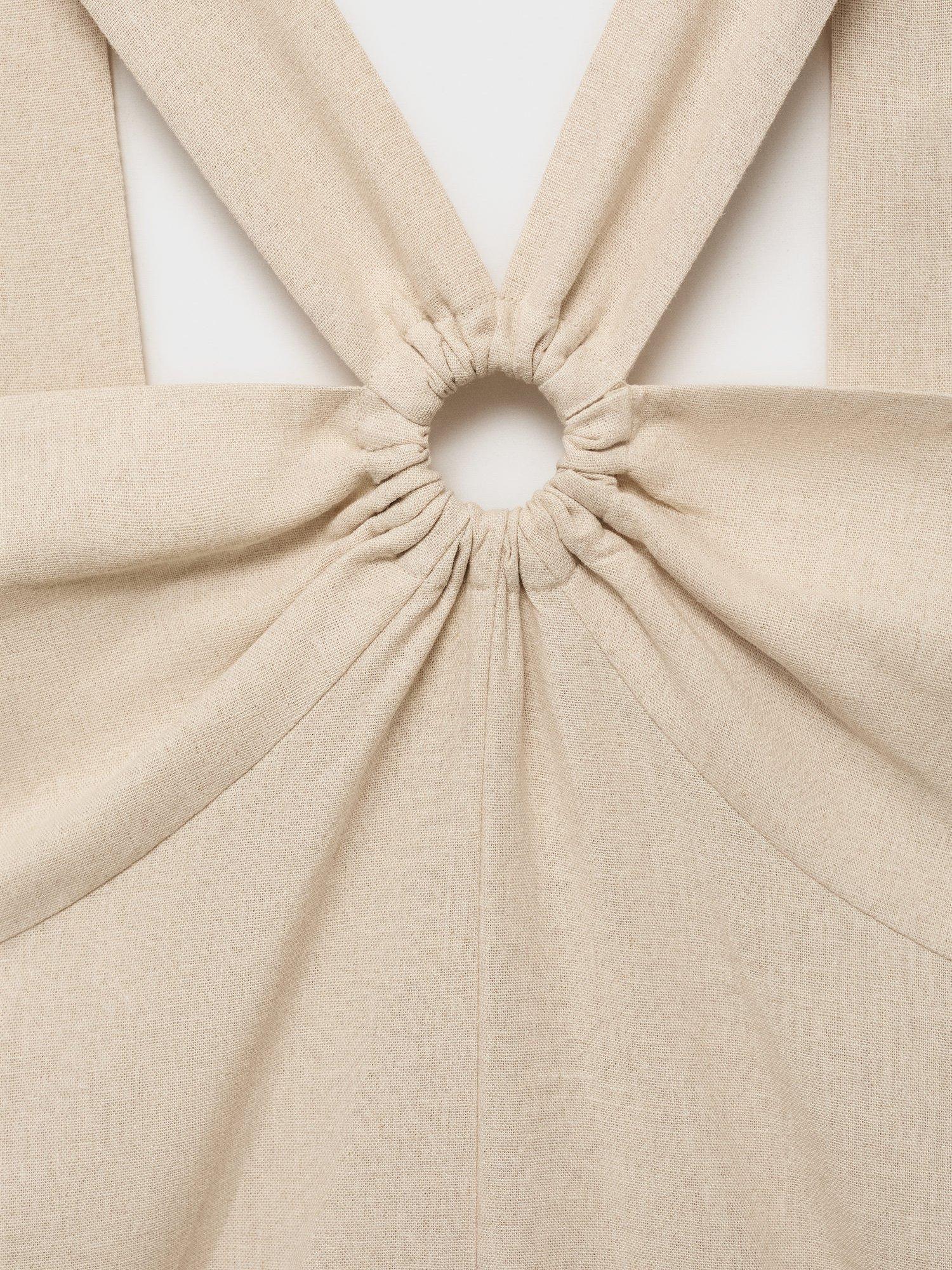 Product image 7 of 7, which shows Mango Cross Front Linen Rich Playsuit, Light Pastel Brown, L