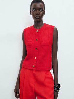 Mango Winneba Round Neck Cotton Waistcoat, Red