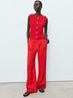 Mango Winneba Round Neck Cotton Waistcoat - view 2, Red