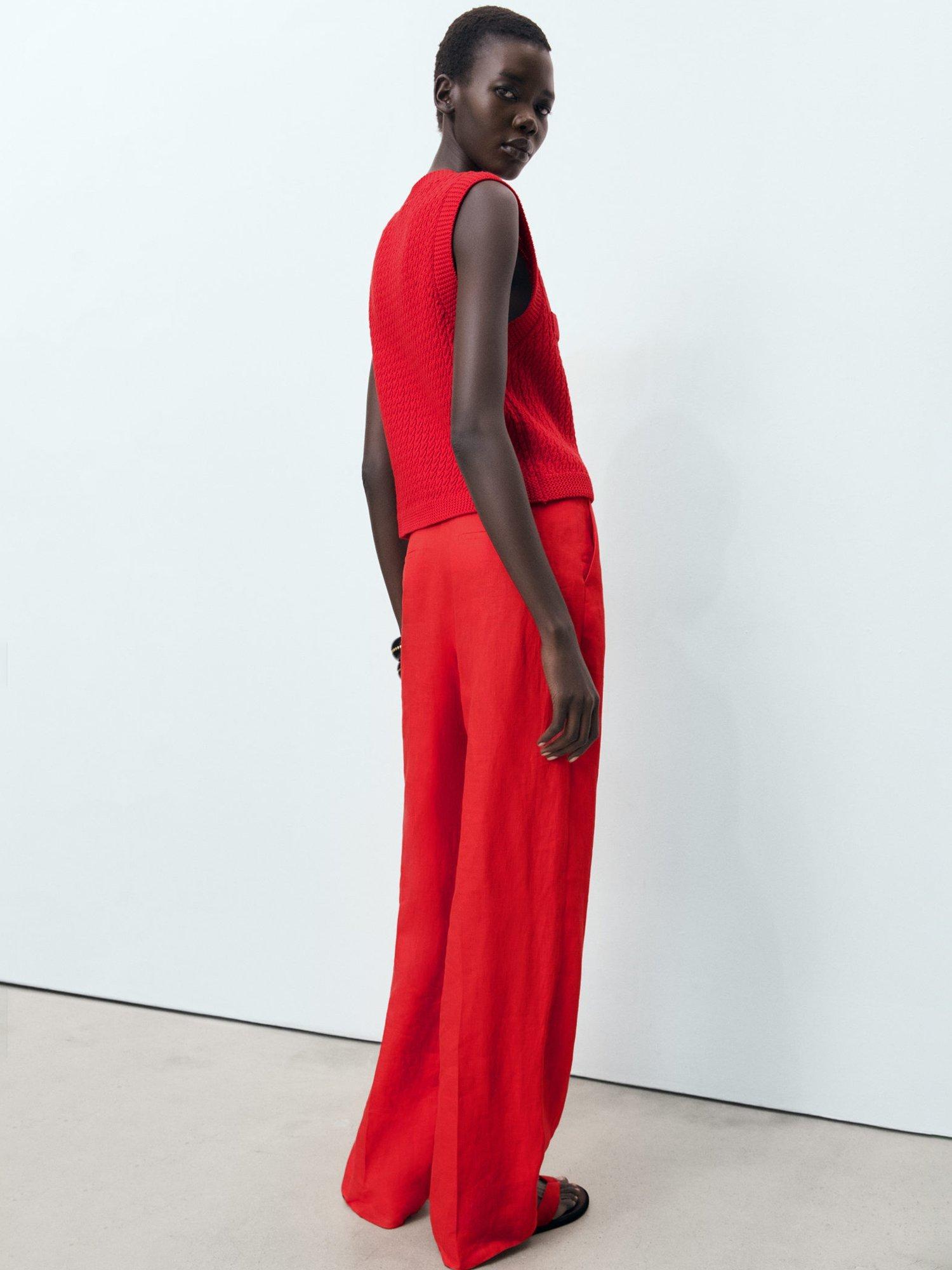 Product image 4 of 6, which shows Mango Winneba Round Neck Cotton Waistcoat, Red, M