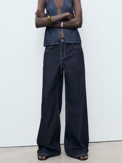 Mango Joy Wide Leg Jeans, Dark Blue, Dark Blue