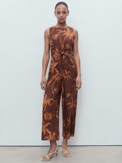 Mango Lana Tie Front Sleeveless Jumpsuit, Brown