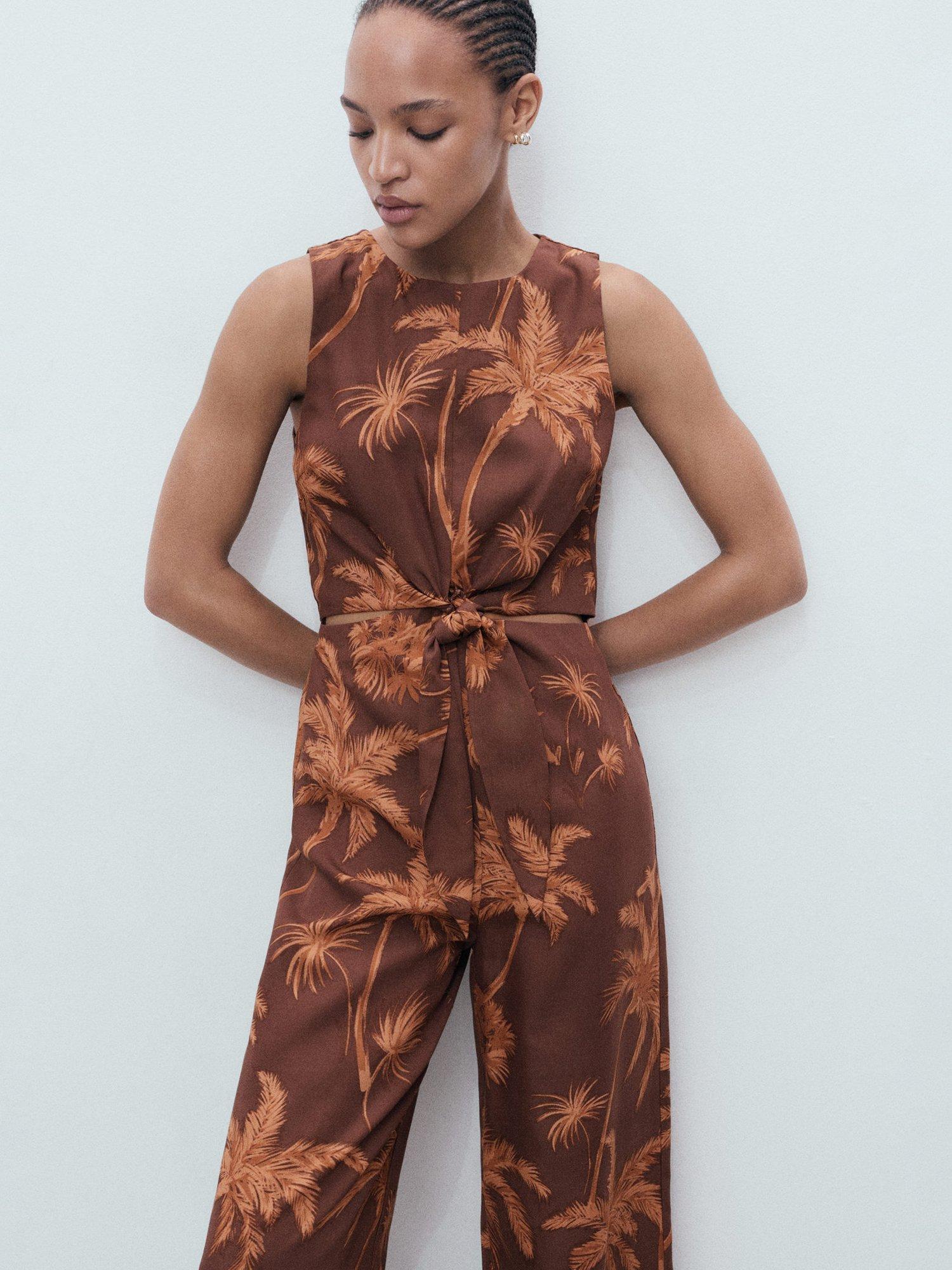 Product image 2 of 9, which shows Mango Lana Tie Front Sleeveless Jumpsuit, Brown, XXXL