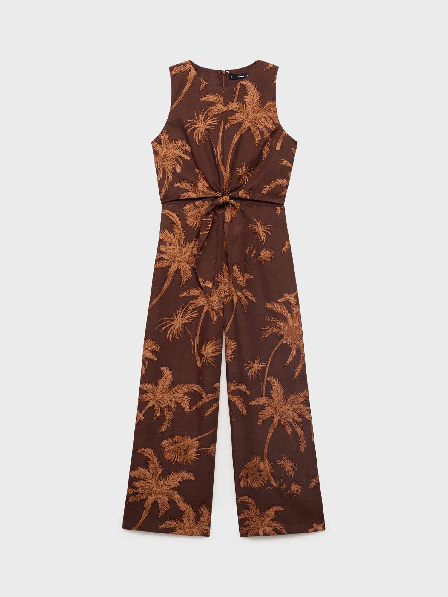 Product image 3 of 9, which shows Mango Lana Tie Front Sleeveless Jumpsuit, Brown, XXXL