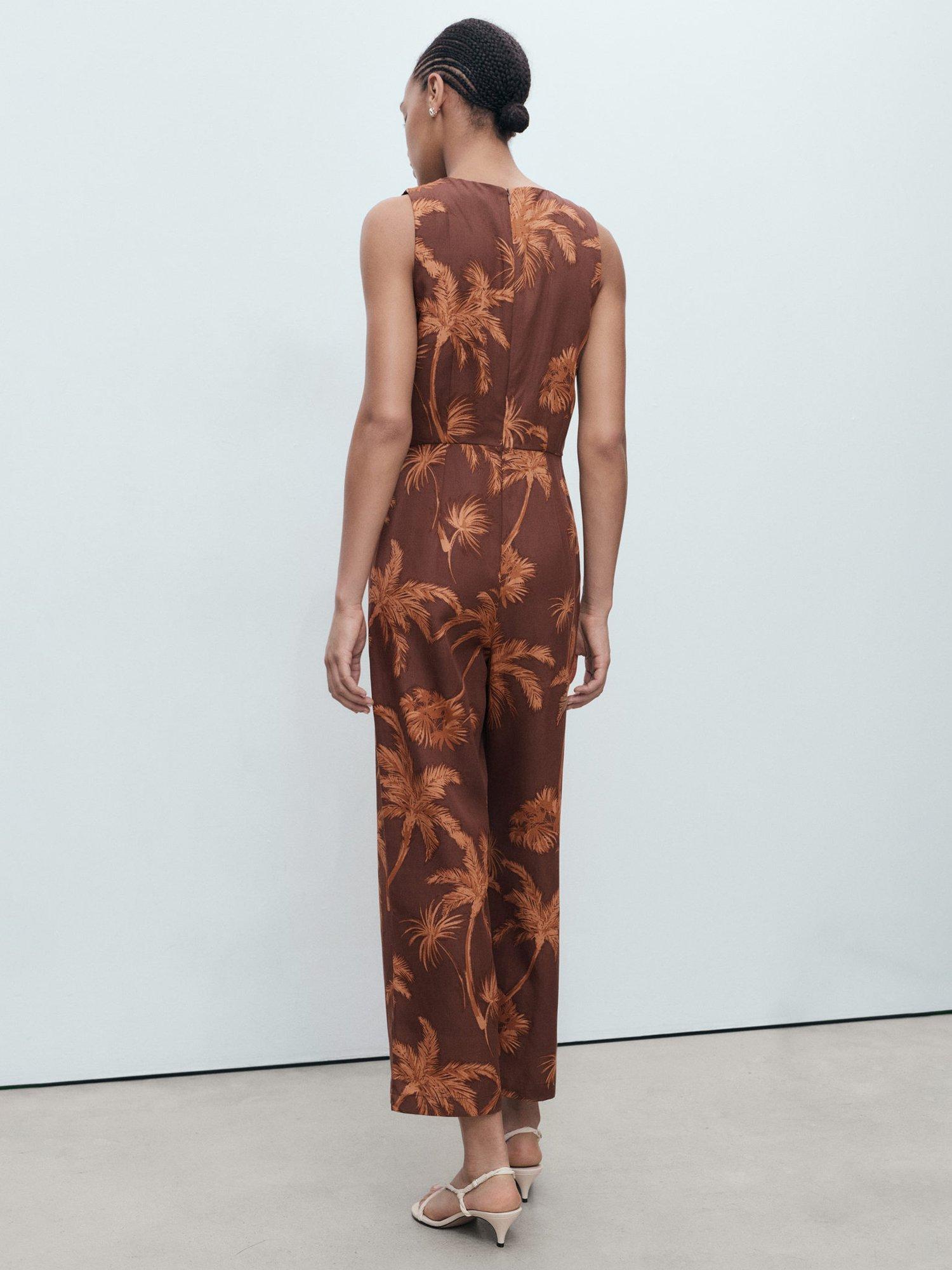 Product image 4 of 9, which shows Mango Lana Tie Front Sleeveless Jumpsuit, Brown, XXXL