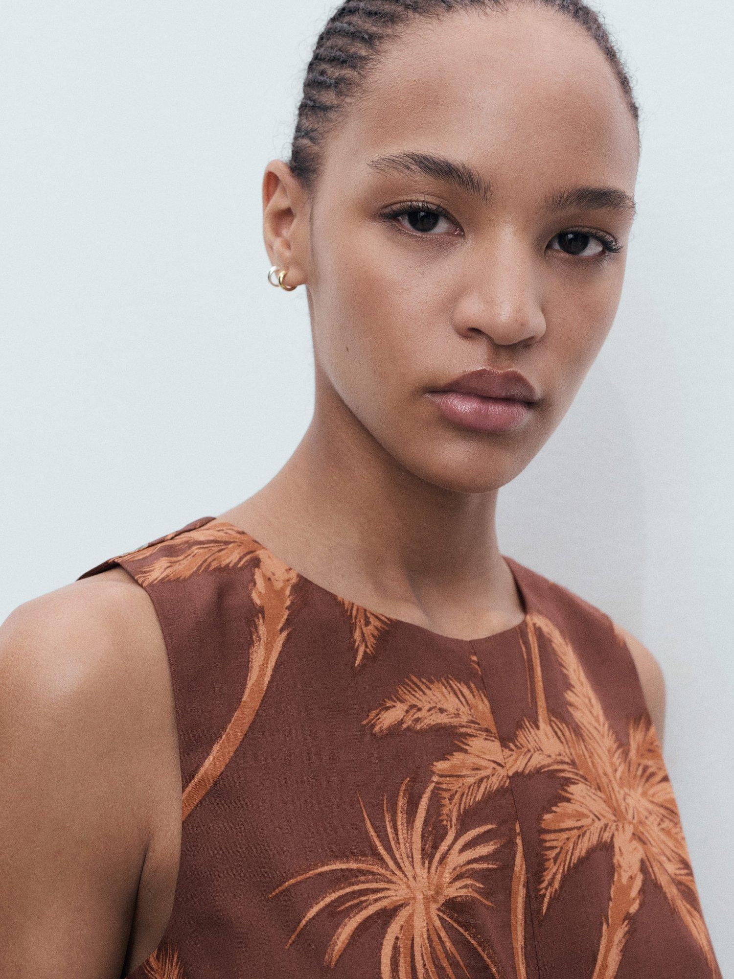 Product image 6 of 9, which shows Mango Lana Tie Front Sleeveless Jumpsuit, Brown, XXXL