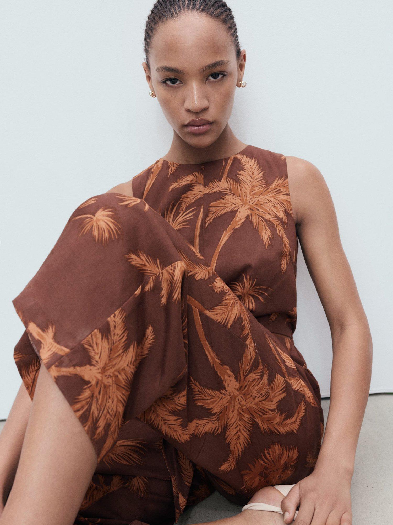 Product image 7 of 9, which shows Mango Lana Tie Front Sleeveless Jumpsuit, Brown, XXXL