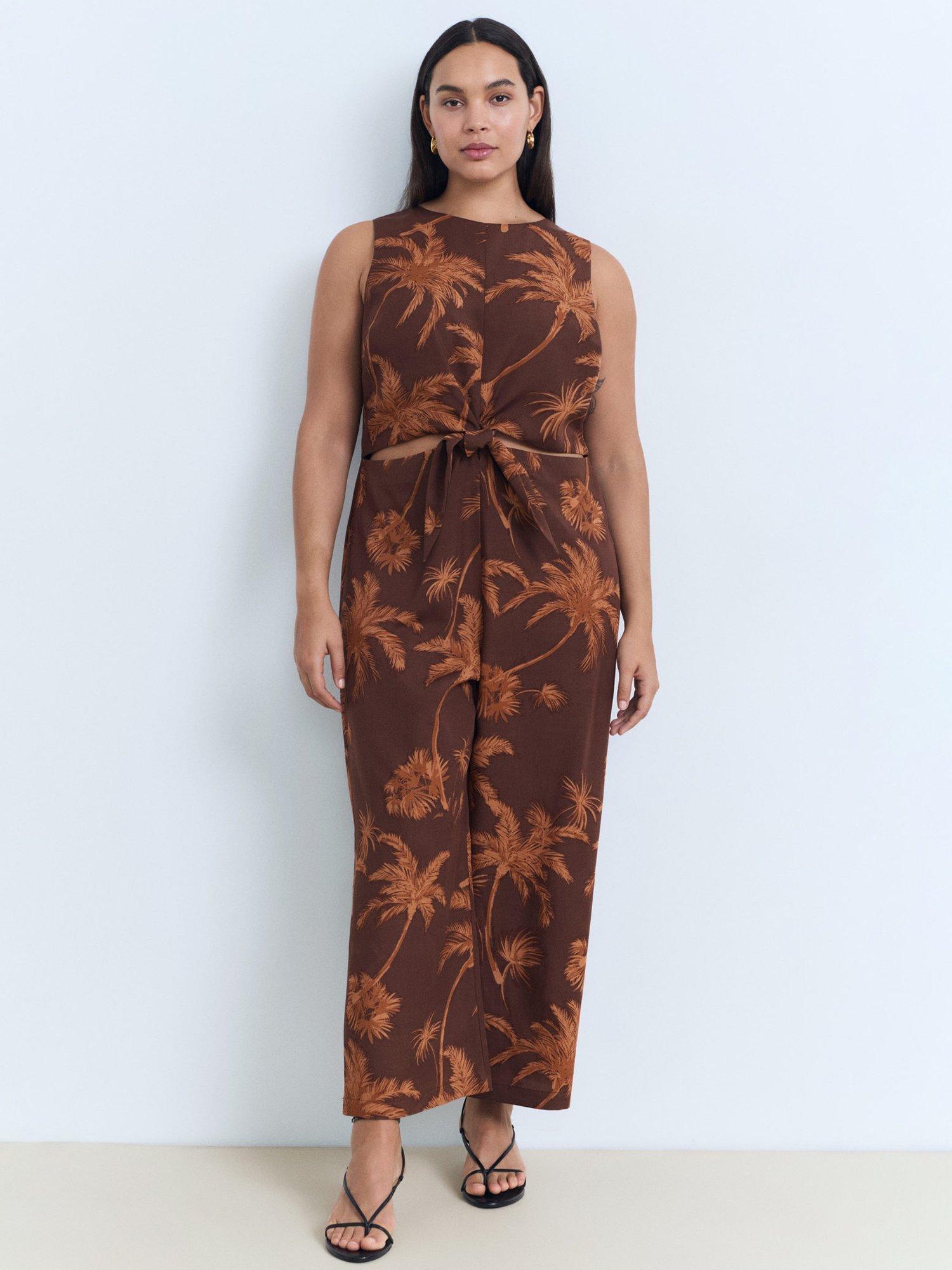 Product image 8 of 9, which shows Mango Lana Tie Front Sleeveless Jumpsuit, Brown, XXXL