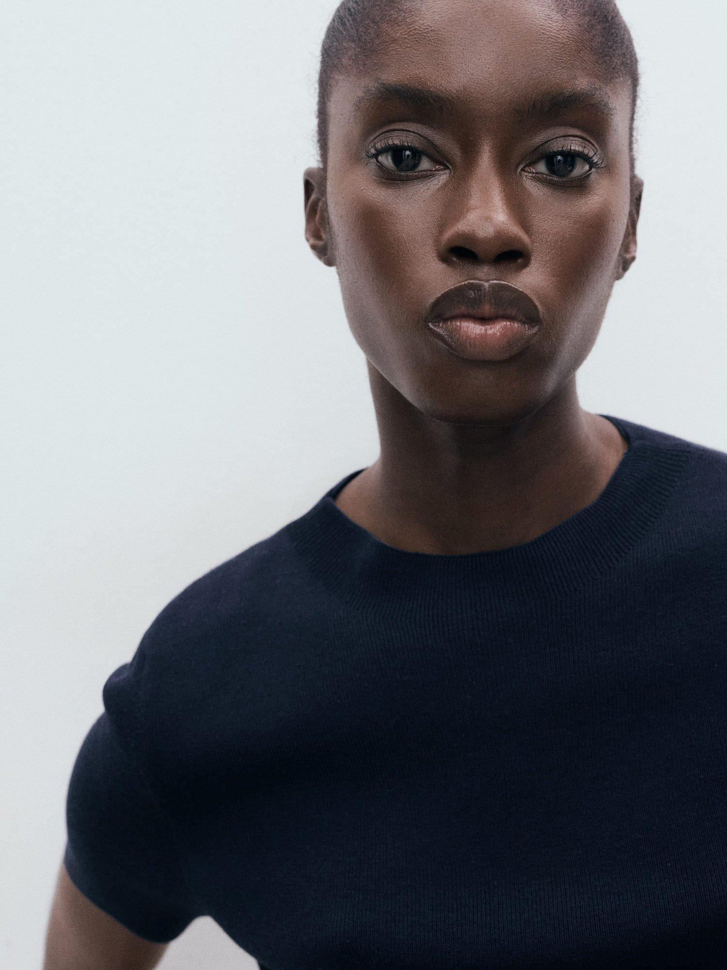 Product image 6 of 8, which shows Mango Camel Short Sleeve Jumper, Navy, XS