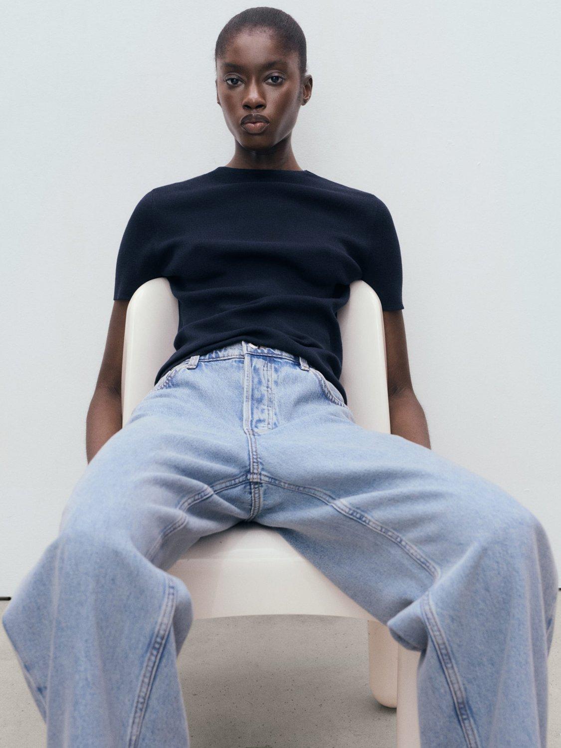 Product image 7 of 8, which shows Mango Camel Short Sleeve Jumper, Navy, XS