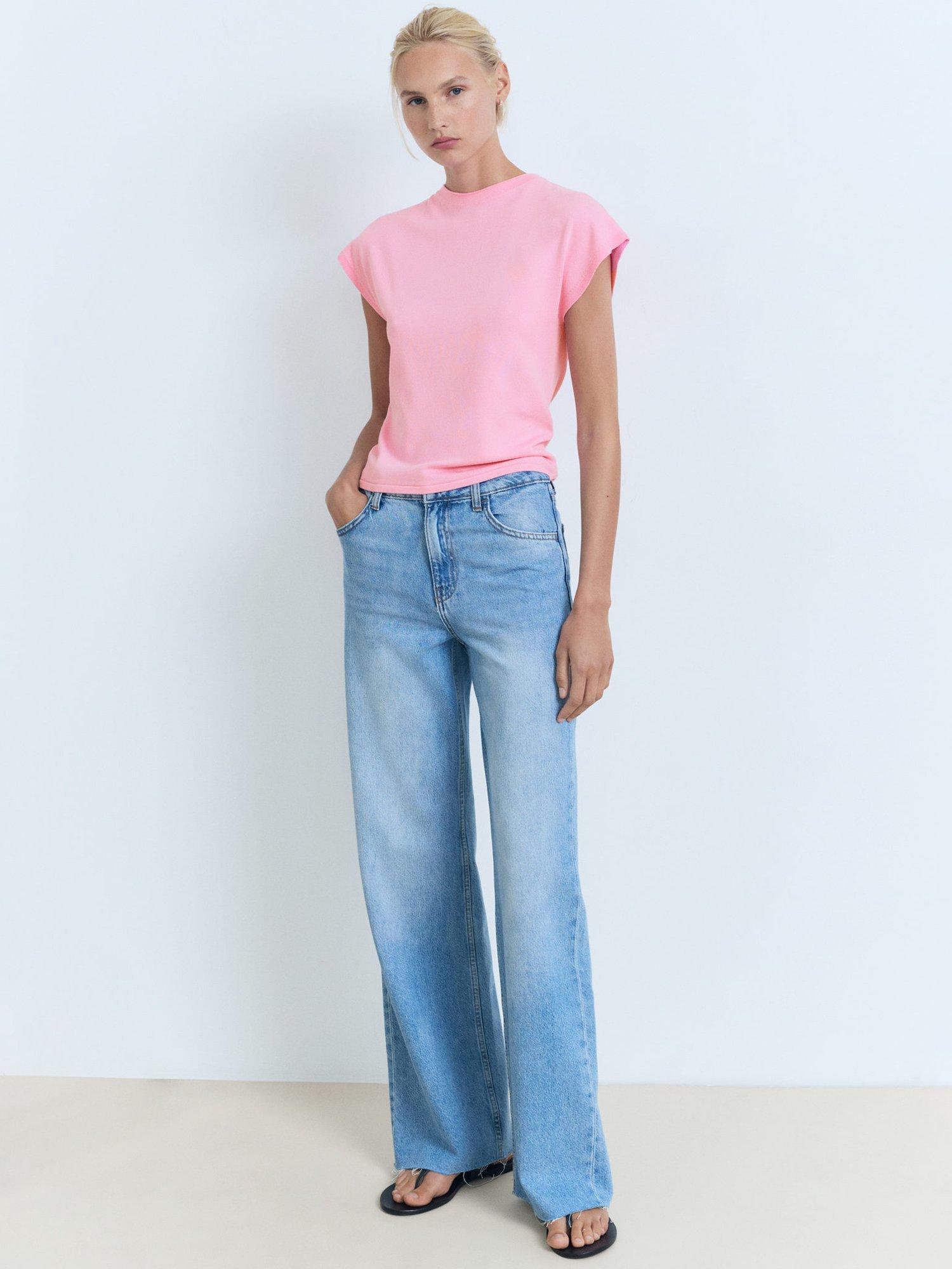 Product image 1 of 7, which shows Mango Camel Short Sleeve Jumper, Pastel Pink, S