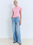 Mango Camel Short Sleeve Jumper, Pastel Pink