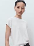 Mango Garcia Cotton Blend Round Neck Cap Sleeve Knit Jumper, White
