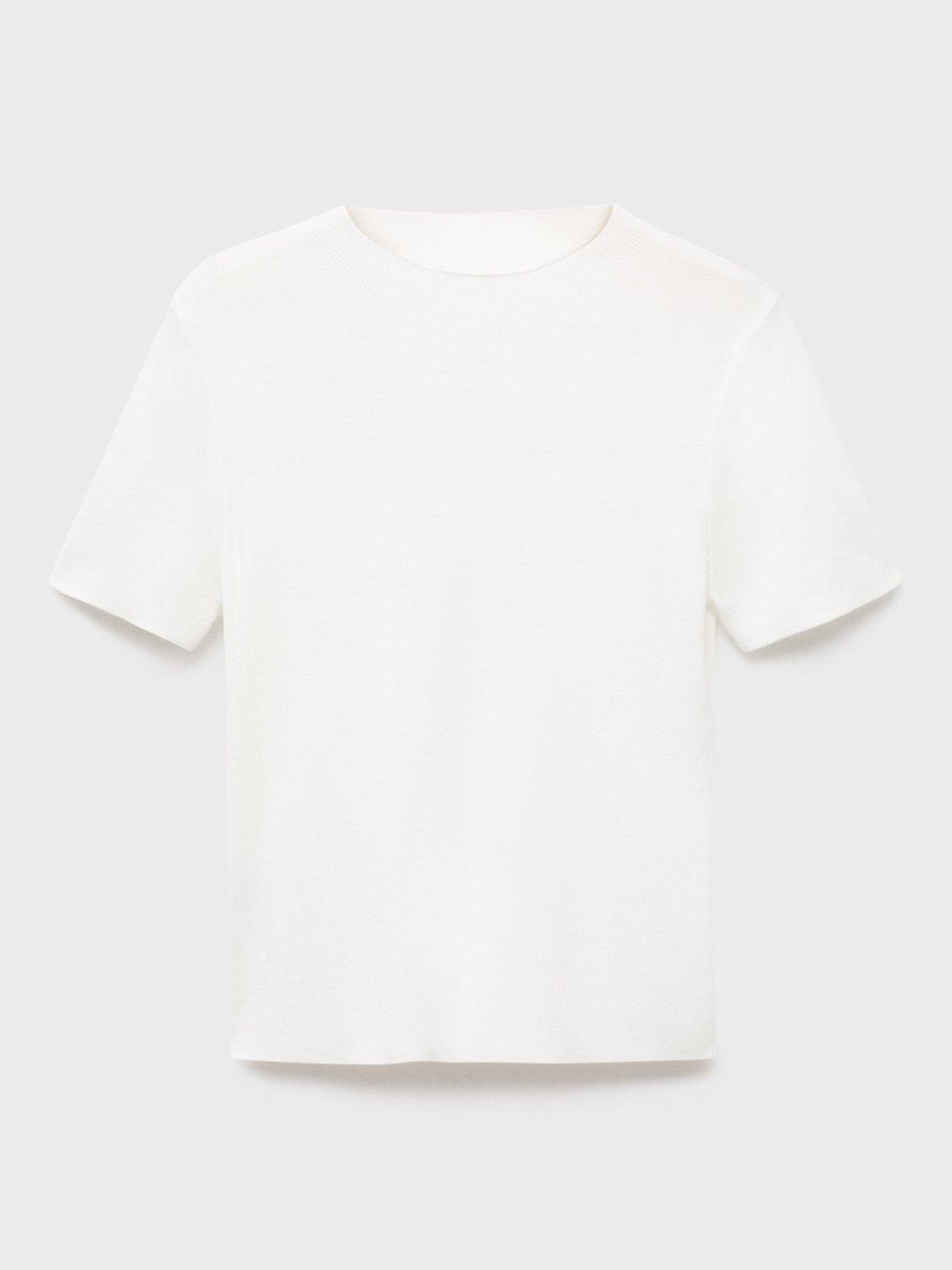 Product image 3 of 3, which shows Mango Camel Short Sleeve Cotton Blend Jumper, White, L